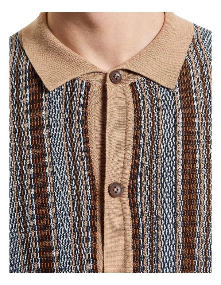 Textured Stripe Short Sleeve Knitted Shirt in Multi image 4