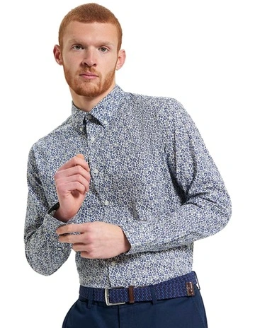Mono Floral Print Long Sleeve Shirt in Ivory