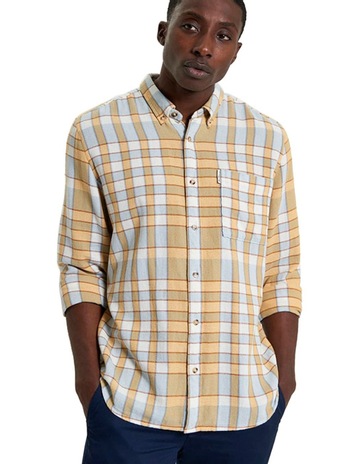 Crepe Check Long Sleeve Shirt in Dusky Blue