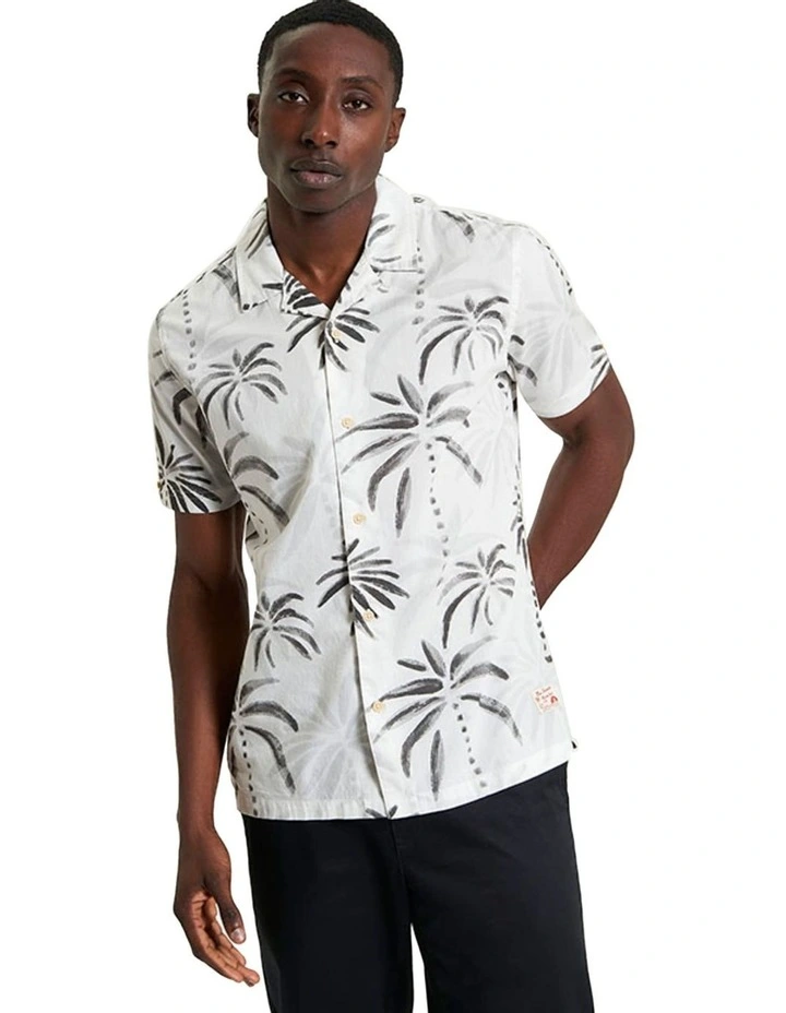Palm Print Short Sleeve Shirt in Snow White image 1
