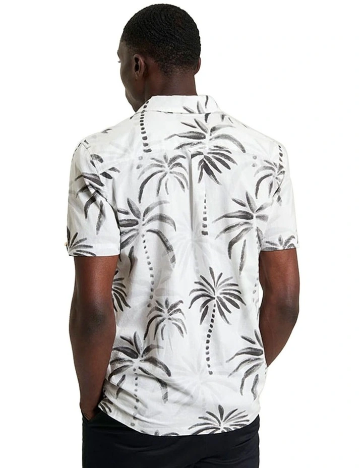 Palm Print Short Sleeve Shirt in Snow White image 2