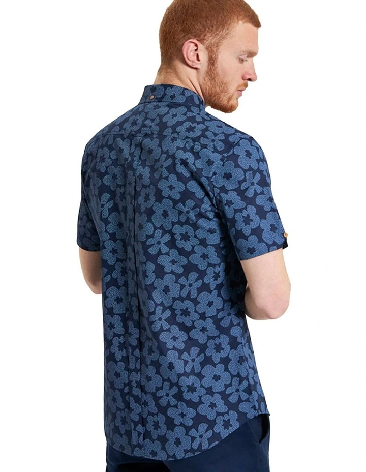 Stipple Floral Print Short Sleeve Shirt in Dark Navy image 2