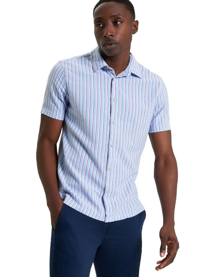 Seersucker Stripe Short Sleeve Shirt in Glacier image 1