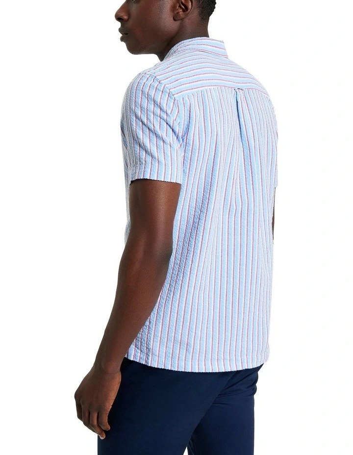Seersucker Stripe Short Sleeve Shirt in Glacier image 2