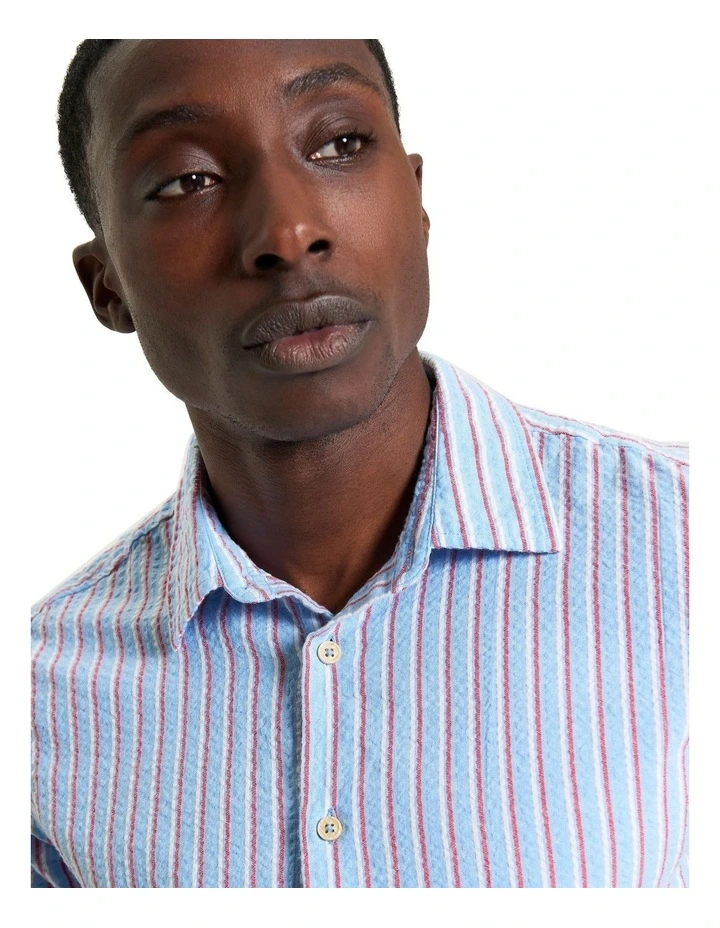 Seersucker Stripe Short Sleeve Shirt in Glacier image 4