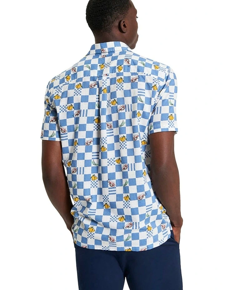 Chequerboard Print Short Sleeve Shirt in Snow White image 2