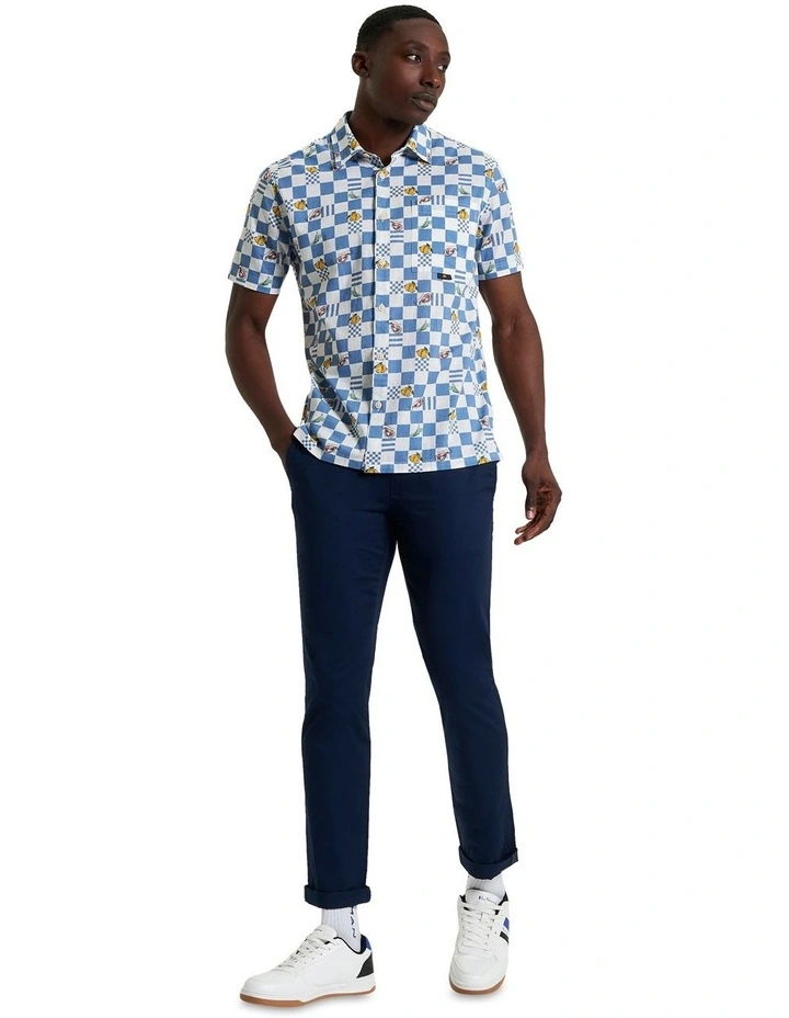 Chequerboard Print Short Sleeve Shirt in Snow White image 3