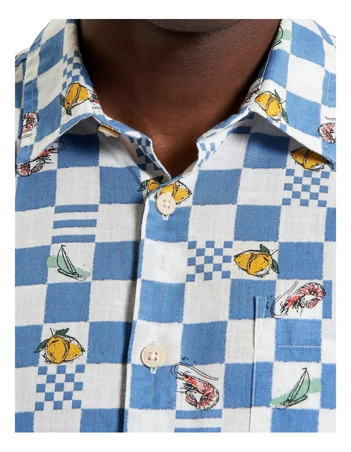 Chequerboard Print Short Sleeve Shirt in Snow White image 4