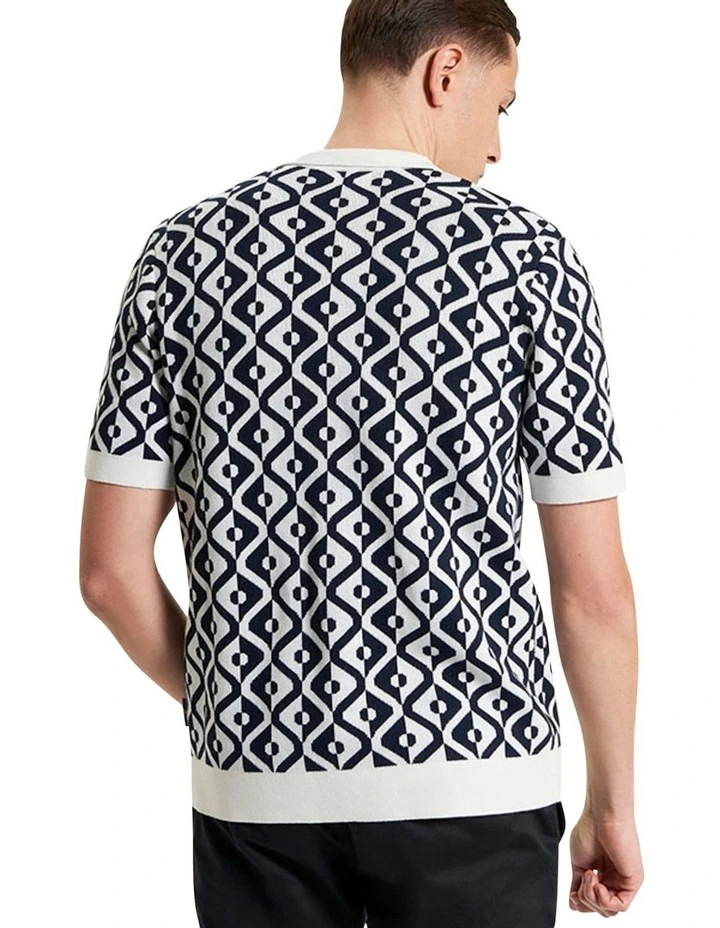 Tile Jacquard Resort Short Sleeve Knitted Shirt in Ivory image 2