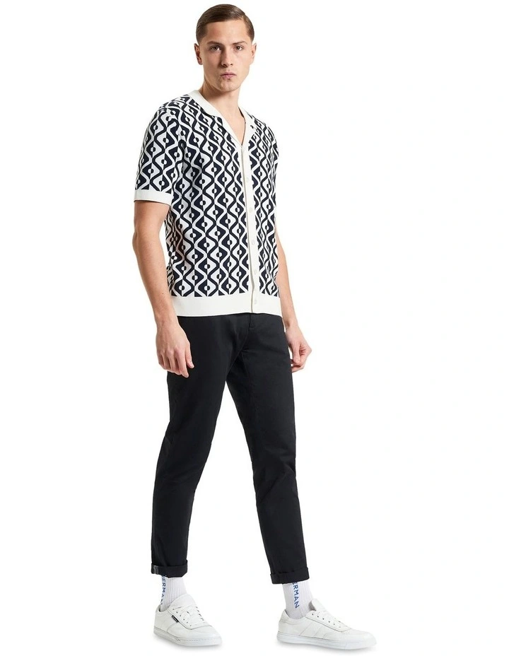 Tile Jacquard Resort Short Sleeve Knitted Shirt in Ivory image 3