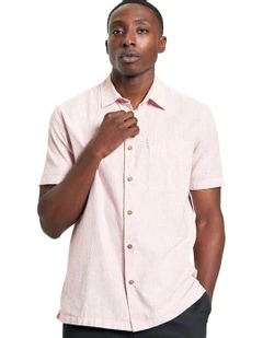 Ticking Stripe Short Sleeve Shirt in Cerise