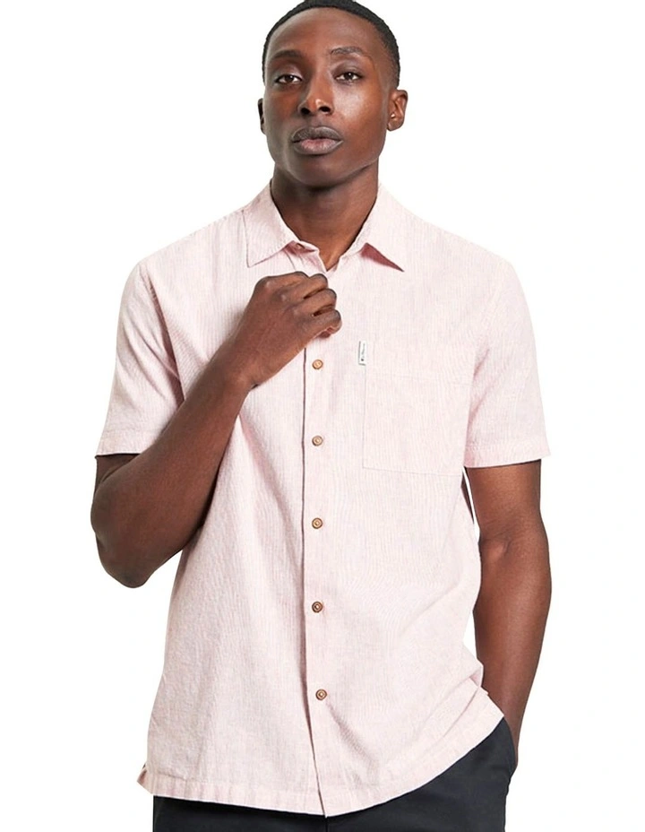Ticking Stripe Short Sleeve Shirt in Cerise image 1