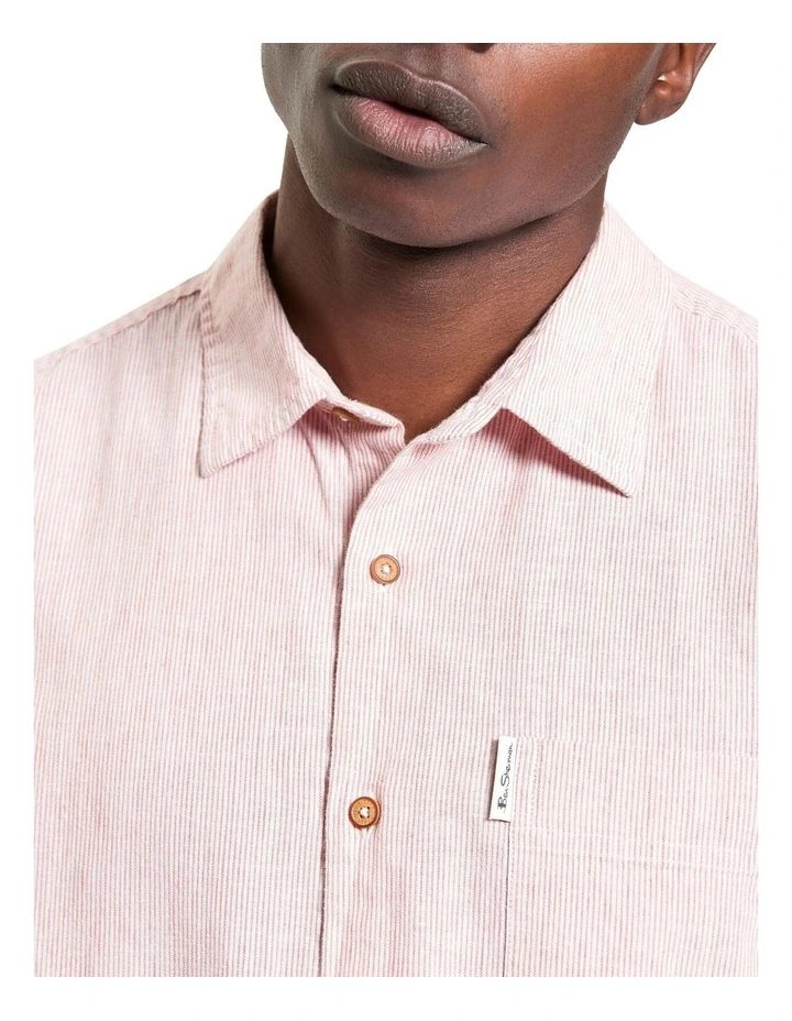 Ticking Stripe Short Sleeve Shirt in Cerise image 4