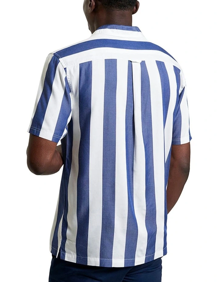 Viscose Stripe Short Sleeve Shirt in Royal image 2