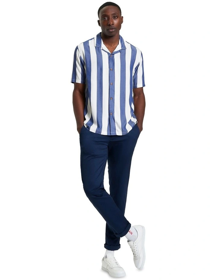 Viscose Stripe Short Sleeve Shirt in Royal image 3