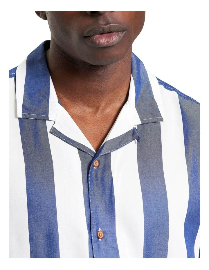Viscose Stripe Short Sleeve Shirt in Royal image 4
