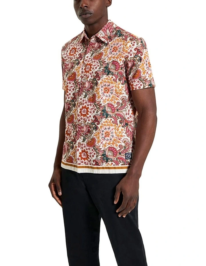 Foulard Border Print Short Sleeve Shirt in Ivory image 1