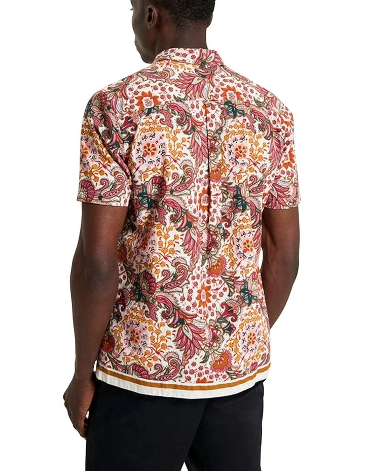 Foulard Border Print Short Sleeve Shirt in Ivory image 2