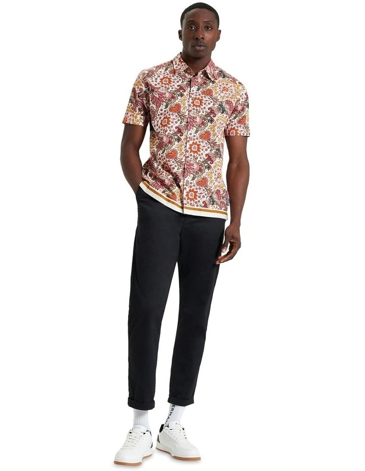 Foulard Border Print Short Sleeve Shirt in Ivory image 3
