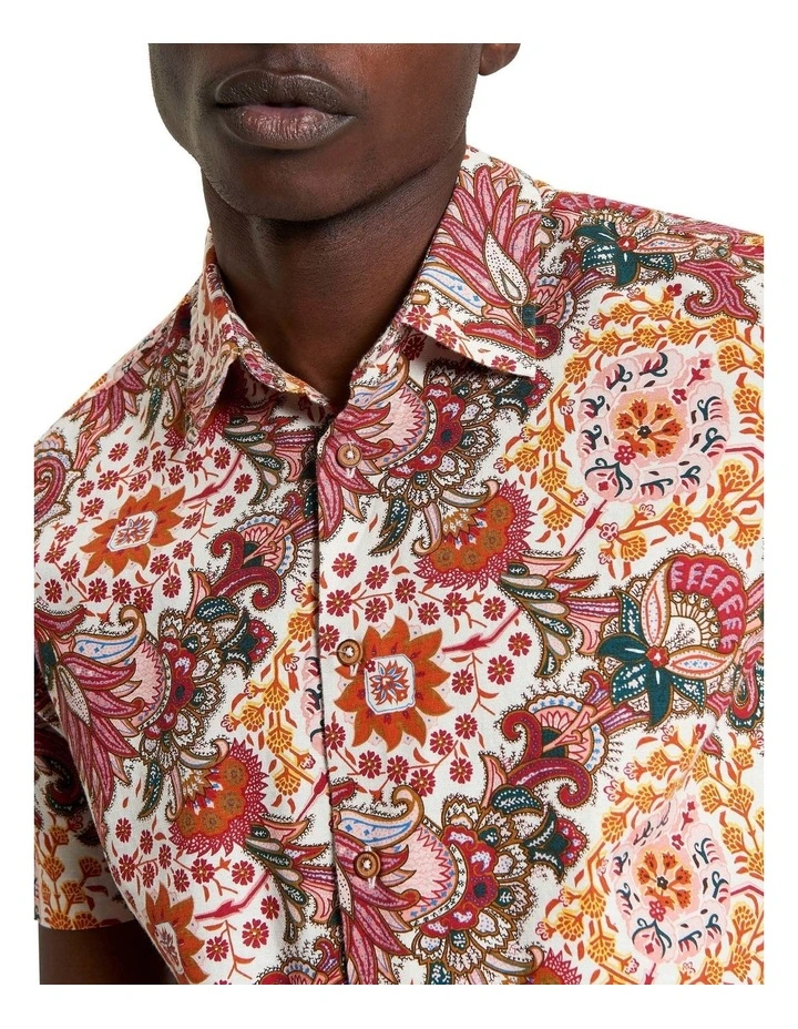Foulard Border Print Short Sleeve Shirt in Ivory image 4