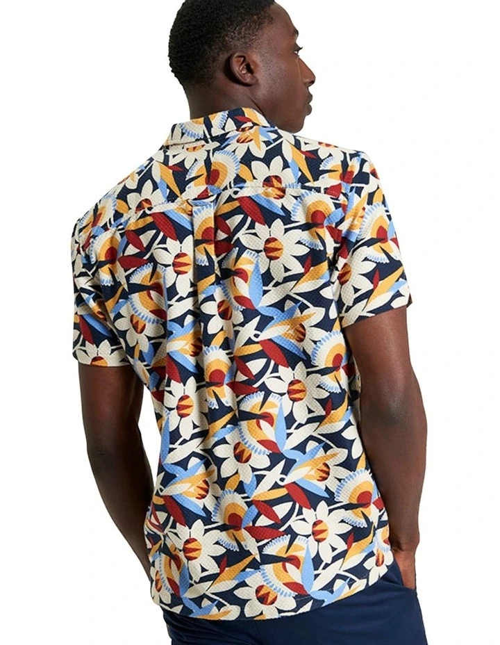 Abstract Floral Print Short Sleeve Shirt in Dark Navy image 2