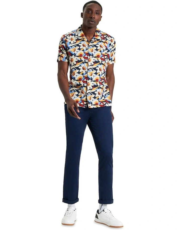 Abstract Floral Print Short Sleeve Shirt in Dark Navy image 3