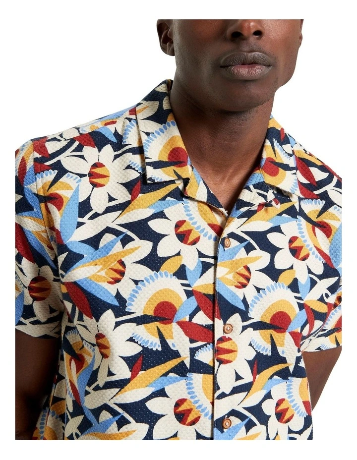 Abstract Floral Print Short Sleeve Shirt in Dark Navy image 4