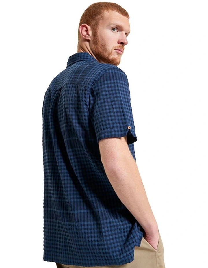 Seersucker Gingham Short Sleeve Shirt in Dark Navy image 2