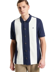 Mod Pique Short Sleeve Shirt in Dark Navy