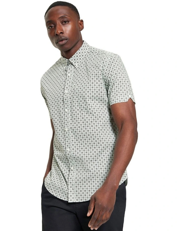 Block Geo Print Short Sleeve Shirt in Light Green image 1