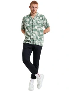 Paisley Swirl Print Short Sleeve Shirt in Pale Khaki