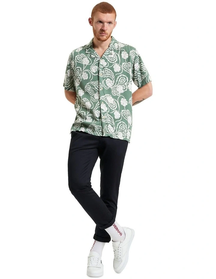 Paisley Swirl Print Short Sleeve Shirt in Pale Khaki image 1