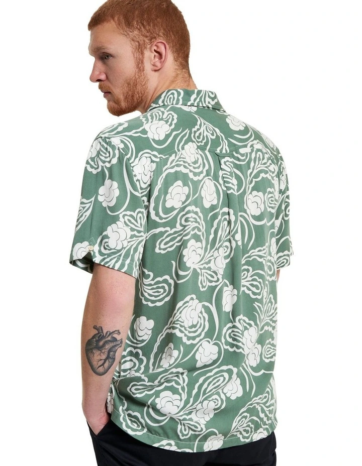 Paisley Swirl Print Short Sleeve Shirt in Pale Khaki image 2