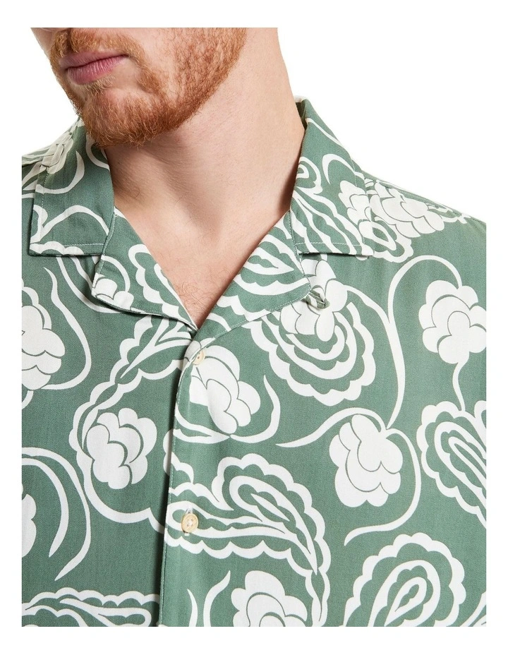 Paisley Swirl Print Short Sleeve Shirt in Pale Khaki image 3