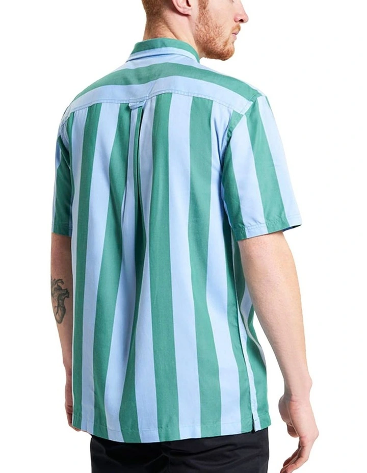 Viscose Stripe Short Sleeve Shirt in Bright Green image 2