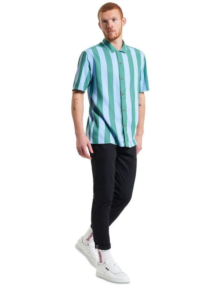 Viscose Stripe Short Sleeve Shirt in Bright Green image 3