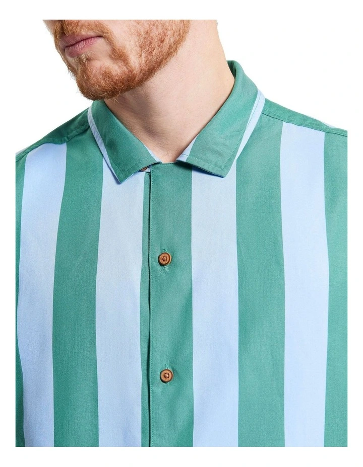 Viscose Stripe Short Sleeve Shirt in Bright Green image 4