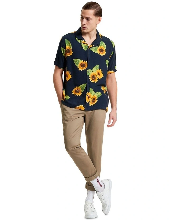Sunflower Print Short Sleeve Shirt in Midnight image 3