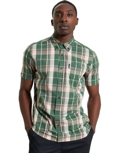 Slub Check Short Sleeve Shirt in Deep Jungle