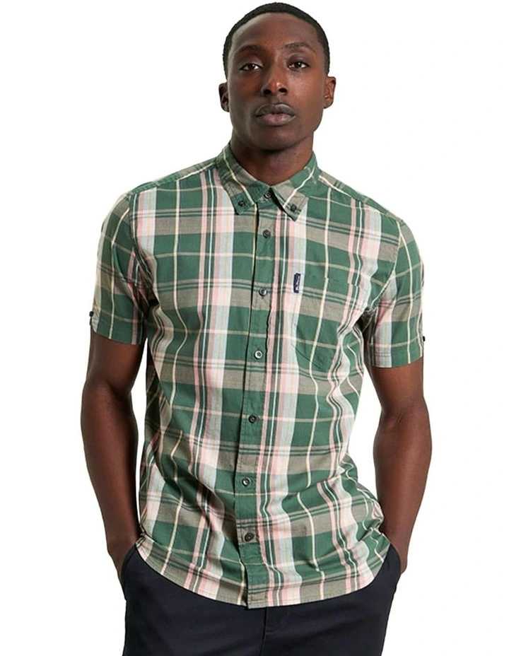 Slub Check Short Sleeve Shirt in Deep Jungle image 1