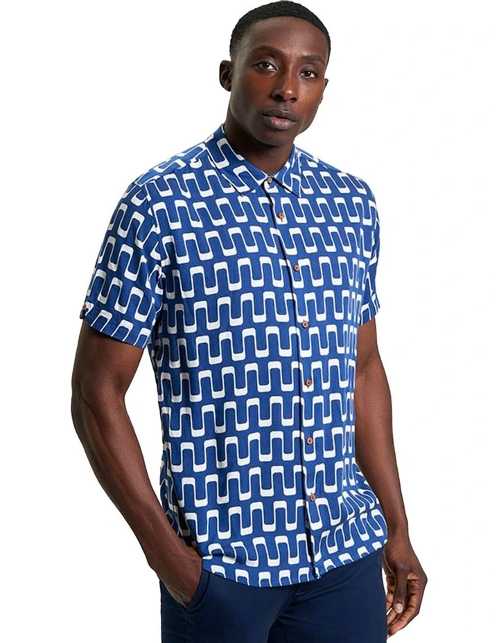 Jazz Print Short Sleeve Shirt in Blue image 1
