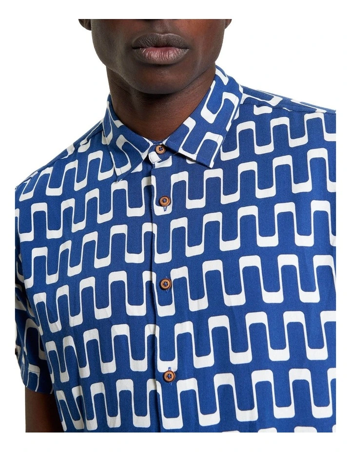 Jazz Print Short Sleeve Shirt in Blue image 4