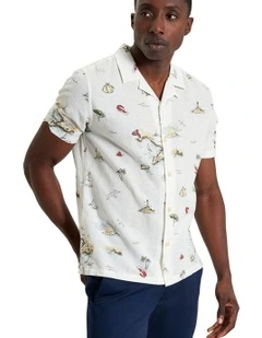 Brighton To Amalfi Print Short Sleeve Shirt in Snow White