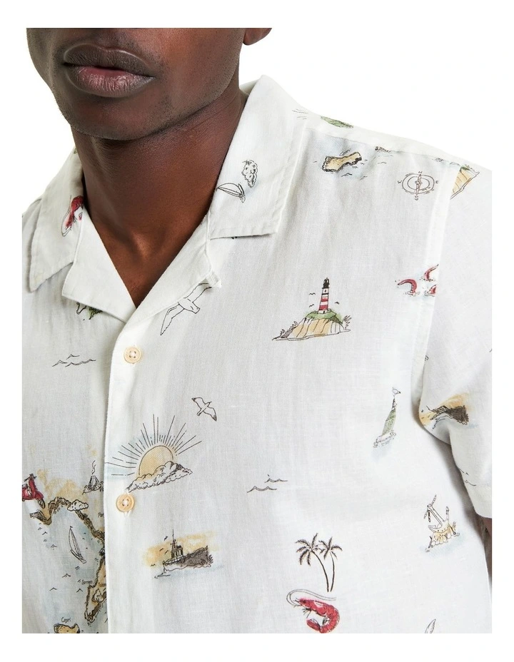 Brighton To Amalfi Print Short Sleeve Shirt in Snow White image 4