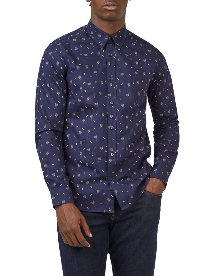 Scattered Floral Print Twill Shirt in Blue
