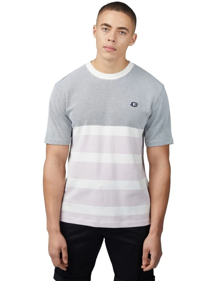 Texture Block Stripe T-Shirt in Dark Navy image 1