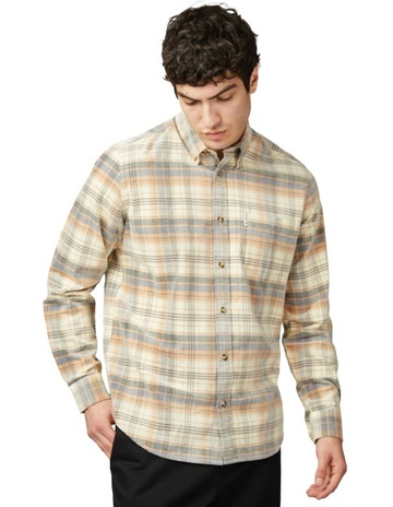 Corduroy Check Long Sleeve Shirt in Ivory