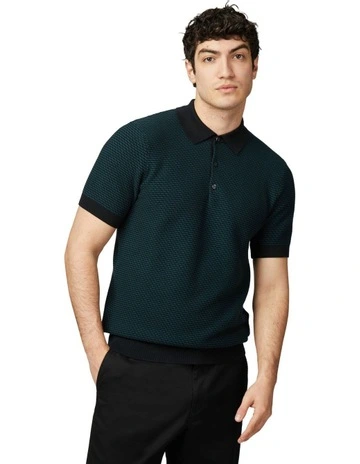 Bicoloured Texture Polo Shirt in Black