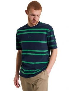 Mixed Stripe Tee in Dark Navy