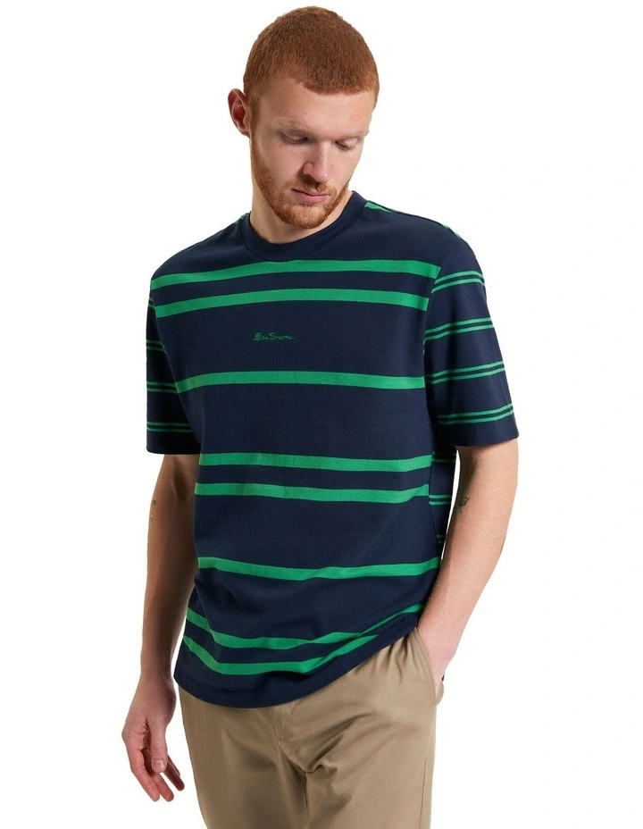 Mixed Stripe Tee in Dark Navy image 1